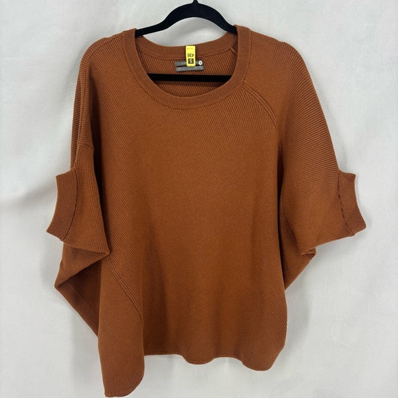 Anthropologie Vanessa Knit Honey Tan Poncho Sweater Women’s Medium Pullover Chic - Picture 2 of 9